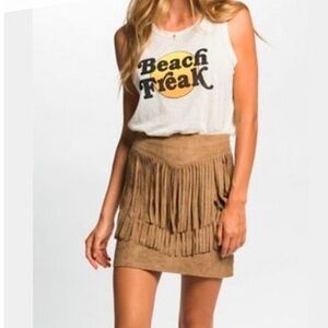 NWT PPLA Fringe Faux Suede Mini Skirt in Camel S